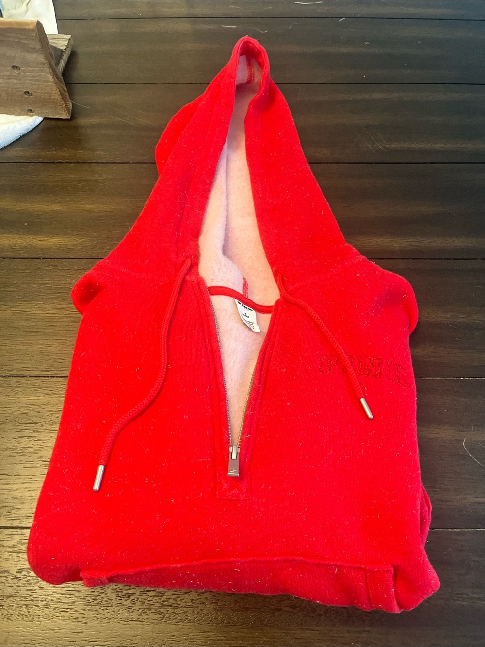 PINK Victoria's Secret Bright Red shimmer Half-Zip Hooded Sweater